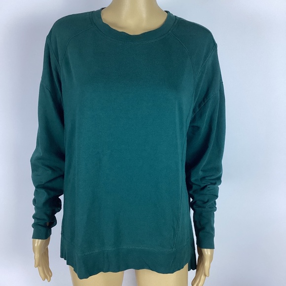 Sweaty Betty After Class Crew Sweatshirt Long Short Pullover Top Dark Green - Picture 1 of 3